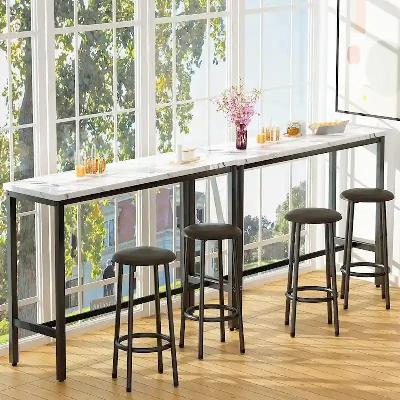Ensemble de salle à manger 3 pièces pour cuisine et pub, ensemble de table de bistrot moderne à hauteur de comptoir en faux marbre avec 2 tabourets de bar en cuir PU