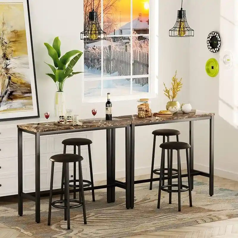 Ensemble de salle à manger 3 pièces pour cuisine et pub, ensemble de table de bistrot moderne à hauteur de comptoir en faux marbre avec 2 tabourets de bar en cuir PU