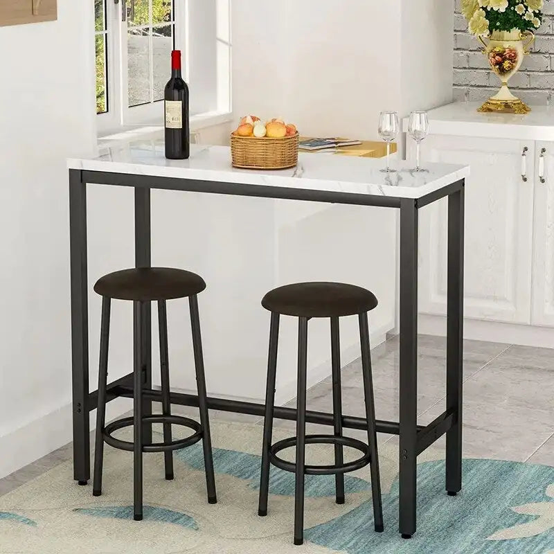 Ensemble de salle à manger 3 pièces pour cuisine et pub, ensemble de table de bistrot moderne à hauteur de comptoir en faux marbre avec 2 tabourets de bar en cuir PU