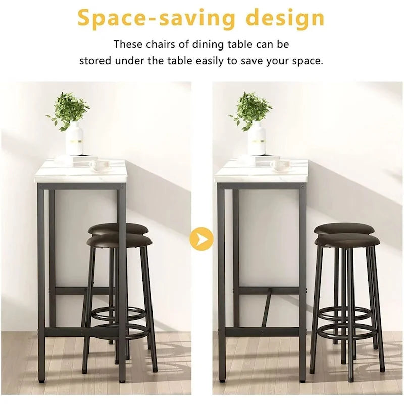 Ensemble de salle à manger 3 pièces pour cuisine et pub, ensemble de table de bistrot moderne à hauteur de comptoir en faux marbre avec 2 tabourets de bar en cuir PU