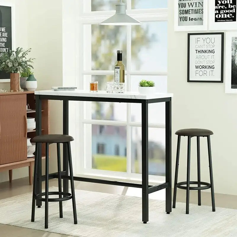 Ensemble de salle à manger 3 pièces pour cuisine et pub, ensemble de table de bistrot moderne à hauteur de comptoir en faux marbre avec 2 tabourets de bar en cuir PU
