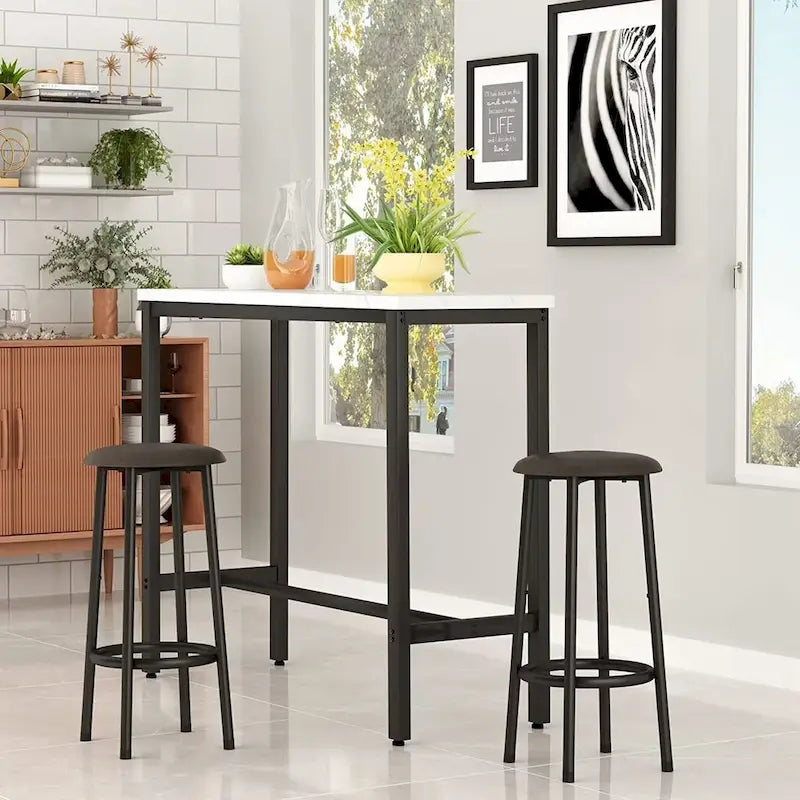 Ensemble de salle à manger 3 pièces pour cuisine et pub, ensemble de table de bistrot moderne à hauteur de comptoir en faux marbre avec 2 tabourets de bar en cuir PU