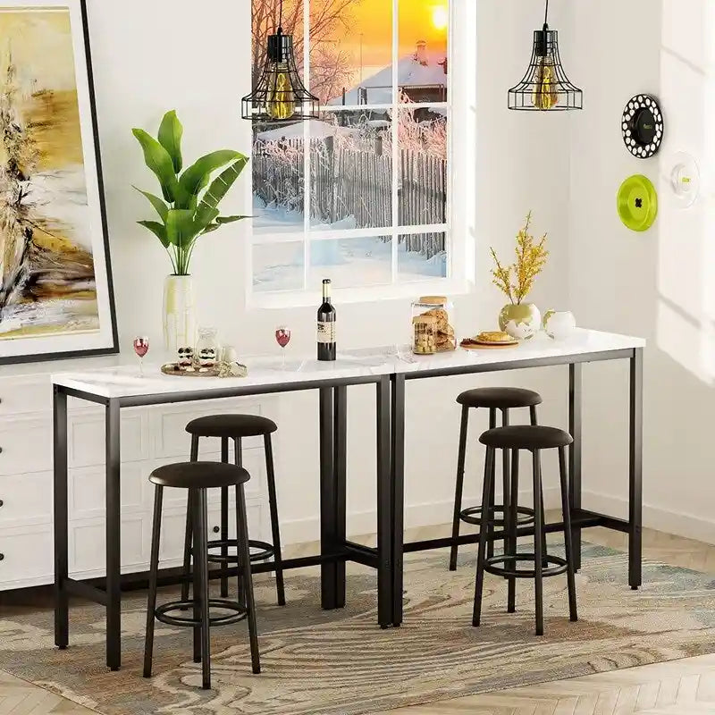 Ensemble de salle à manger 3 pièces pour cuisine et pub, ensemble de table de bistrot moderne à hauteur de comptoir en faux marbre avec 2 tabourets de bar en cuir PU