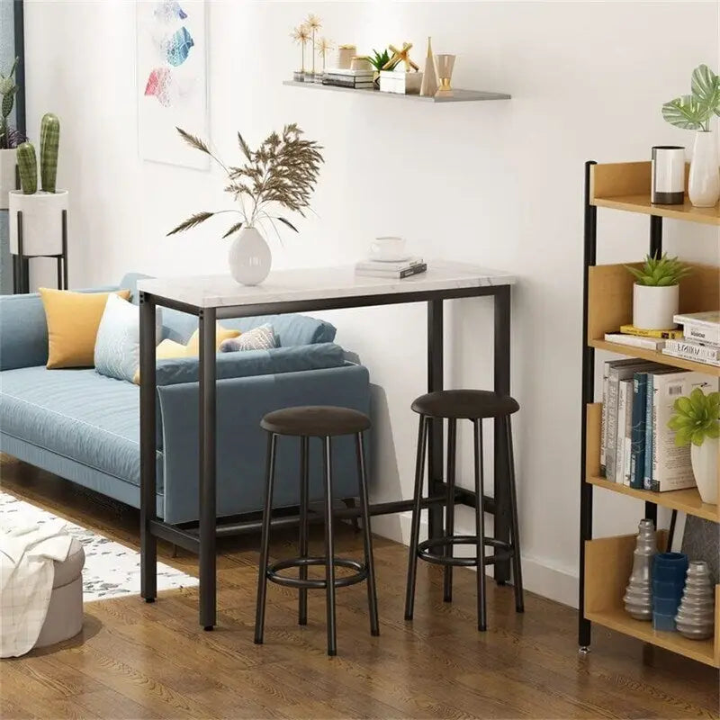 Ensemble de salle à manger 3 pièces pour cuisine et pub, ensemble de table de bistrot moderne à hauteur de comptoir en faux marbre avec 2 tabourets de bar en cuir PU