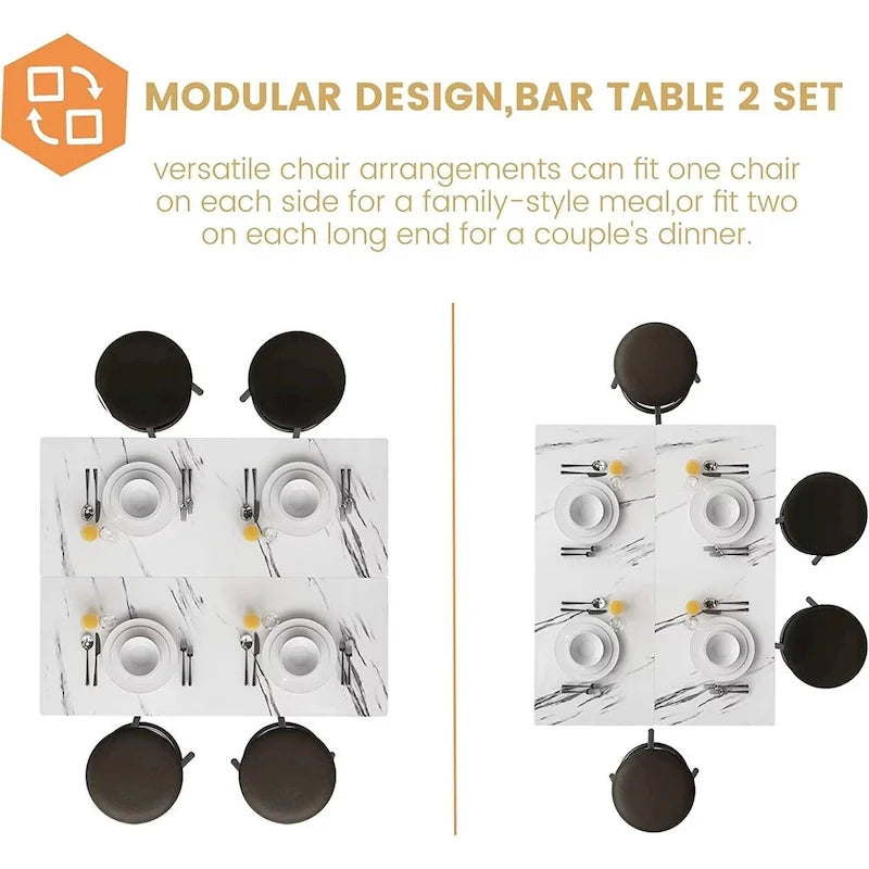 Ensemble de salle à manger 3 pièces pour cuisine et pub, ensemble de table de bistrot moderne à hauteur de comptoir en faux marbre avec 2 tabourets de bar en cuir PU