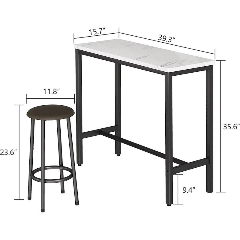 Ensemble de salle à manger 3 pièces pour cuisine et pub, ensemble de table de bistrot moderne à hauteur de comptoir en faux marbre avec 2 tabourets de bar en cuir PU