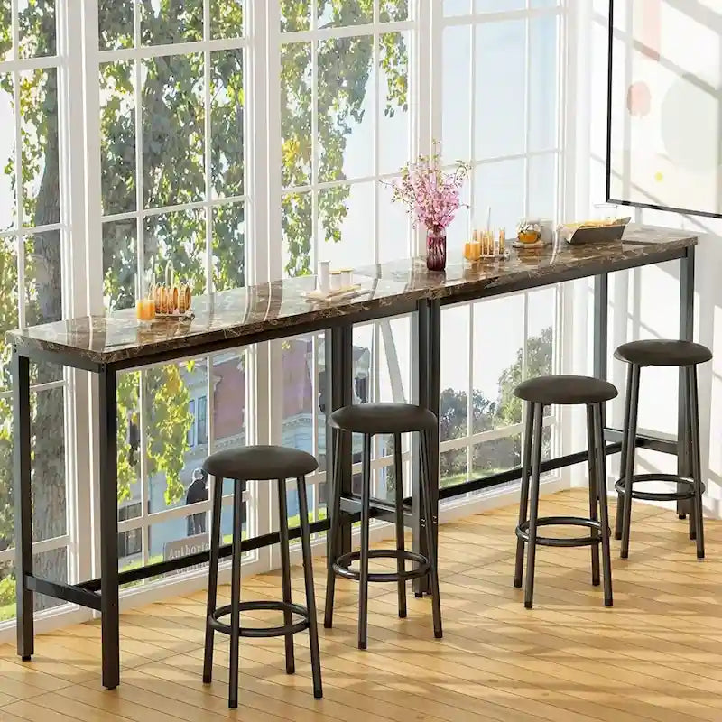 Ensemble de salle à manger 3 pièces pour cuisine et pub, ensemble de table de bistrot moderne à hauteur de comptoir en faux marbre avec 2 tabourets de bar en cuir PU