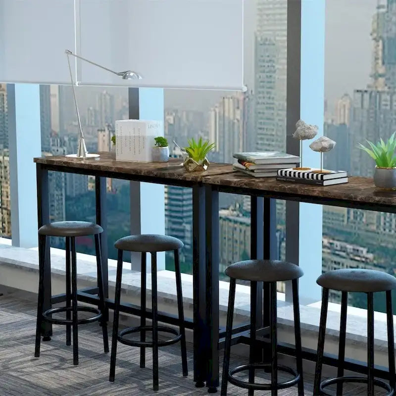 Ensemble de salle à manger 3 pièces pour cuisine et pub, ensemble de table de bistrot moderne à hauteur de comptoir en faux marbre avec 2 tabourets de bar en cuir PU