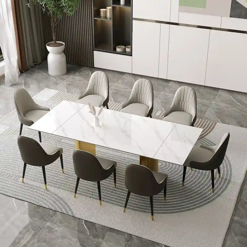 Ensemble de salle à manger de 9 pièces : table à manger extensible en pierre frittée de 240 cm avec 8 chaises