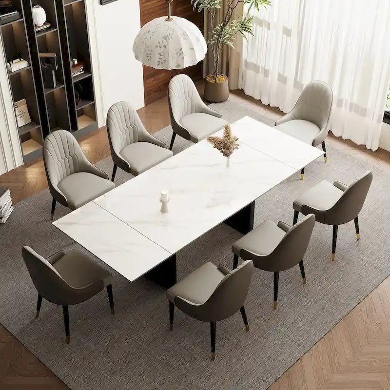 Ensemble de salle à manger de 9 pièces : table à manger extensible en pierre frittée de 240 cm avec 8 chaises