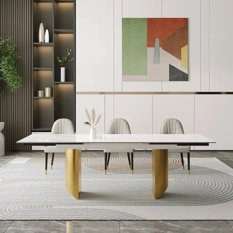 Ensemble de salle à manger de 9 pièces : table à manger extensible en pierre frittée de 240 cm avec 8 chaises