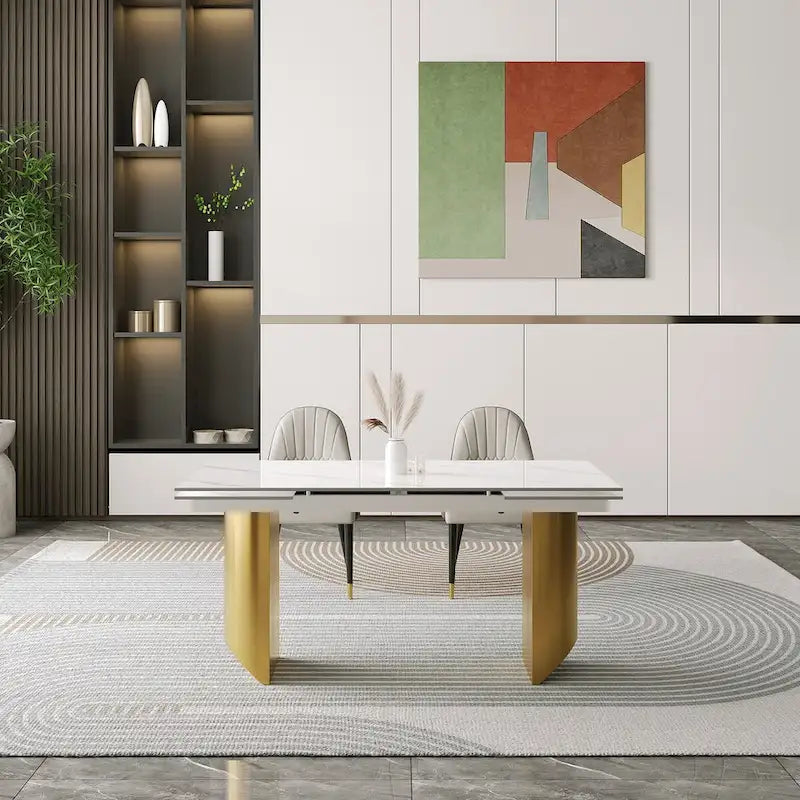 Ensemble de salle à manger de 9 pièces : table à manger extensible en pierre frittée de 240 cm avec 8 chaises