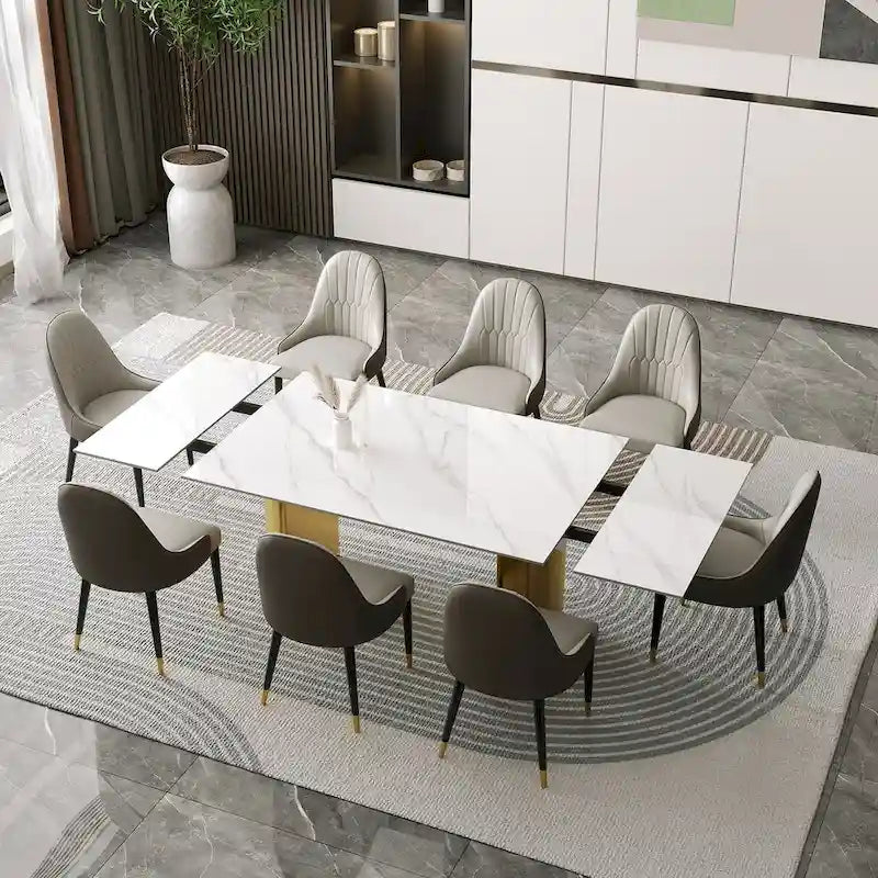 Ensemble de salle à manger de 9 pièces : table à manger extensible en pierre frittée de 240 cm avec 8 chaises