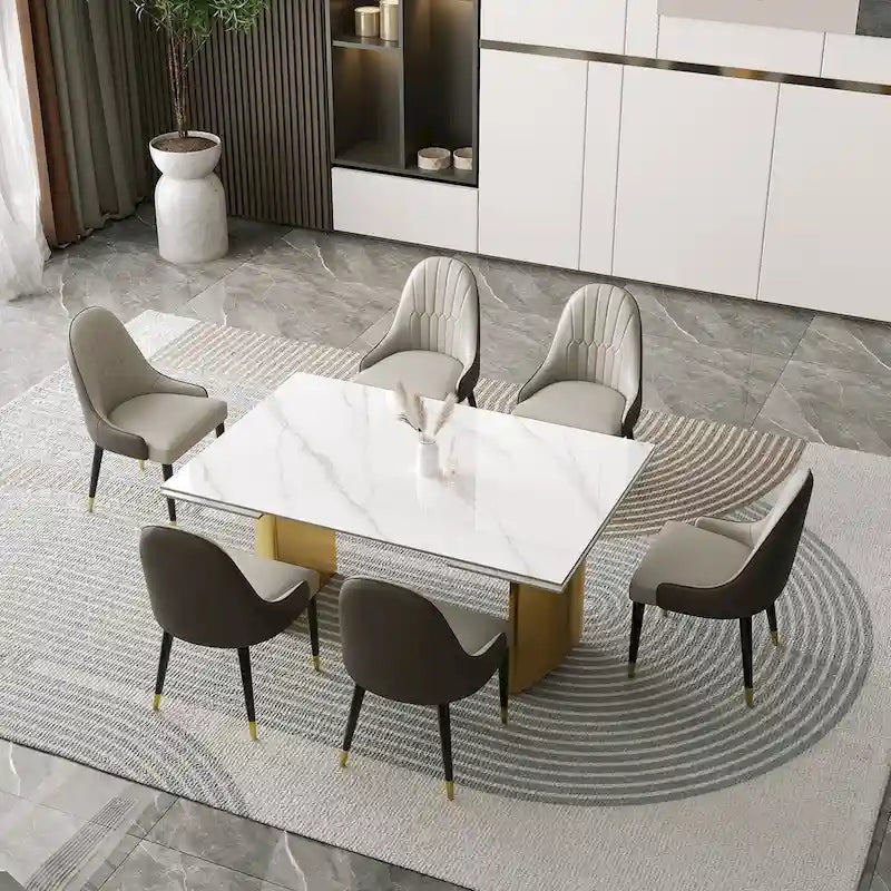 Ensemble de salle à manger de 9 pièces : table à manger extensible en pierre frittée de 240 cm avec 8 chaises