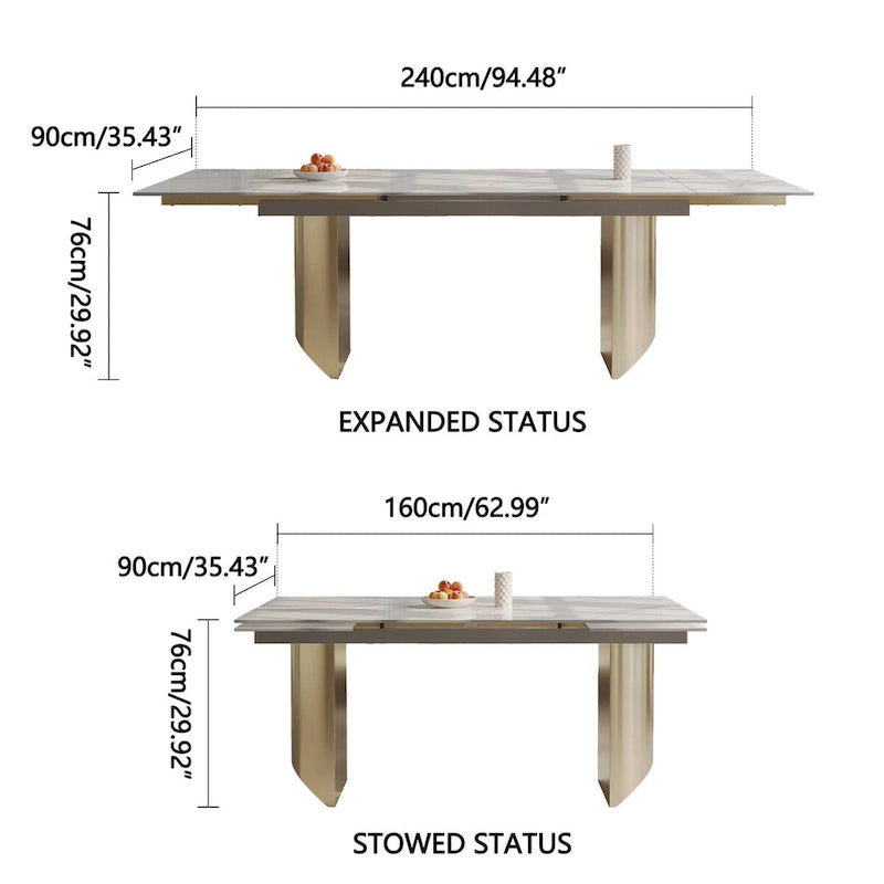 Ensemble de salle à manger de 9 pièces : table à manger extensible en pierre frittée de 240 cm avec 8 chaises