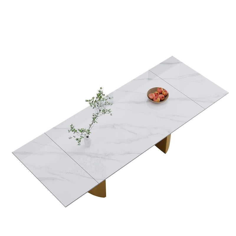 Ensemble de salle à manger de 9 pièces : table à manger extensible en pierre frittée de 240 cm avec 8 chaises