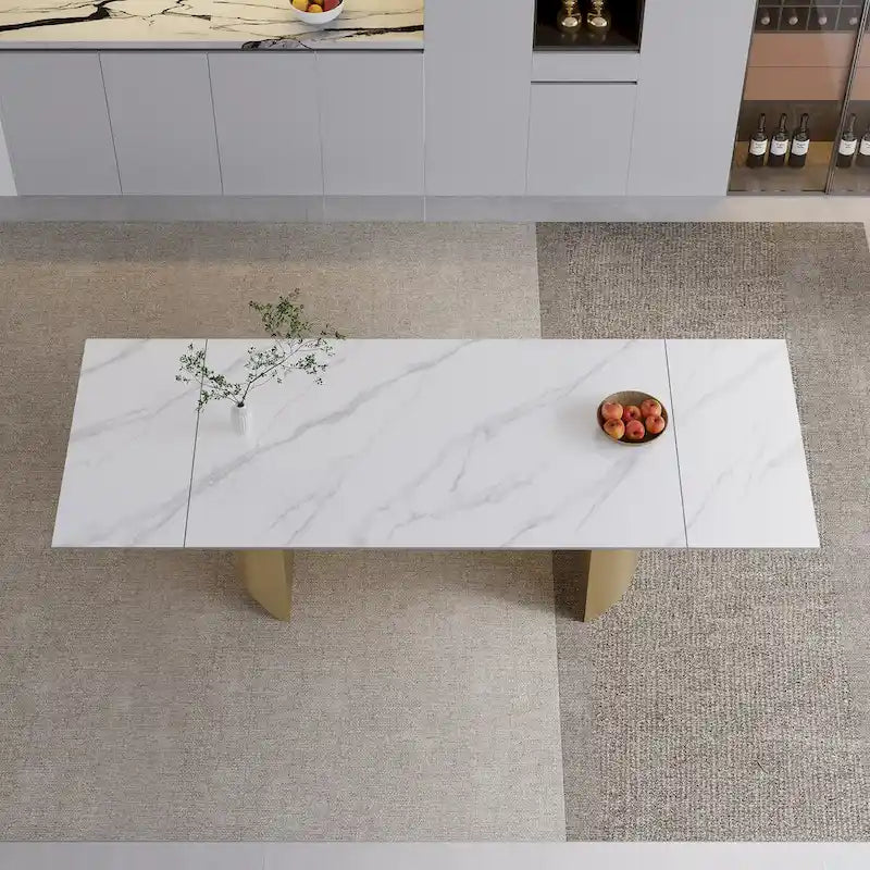 Ensemble de salle à manger de 9 pièces : table à manger extensible en pierre frittée de 240 cm avec 8 chaises