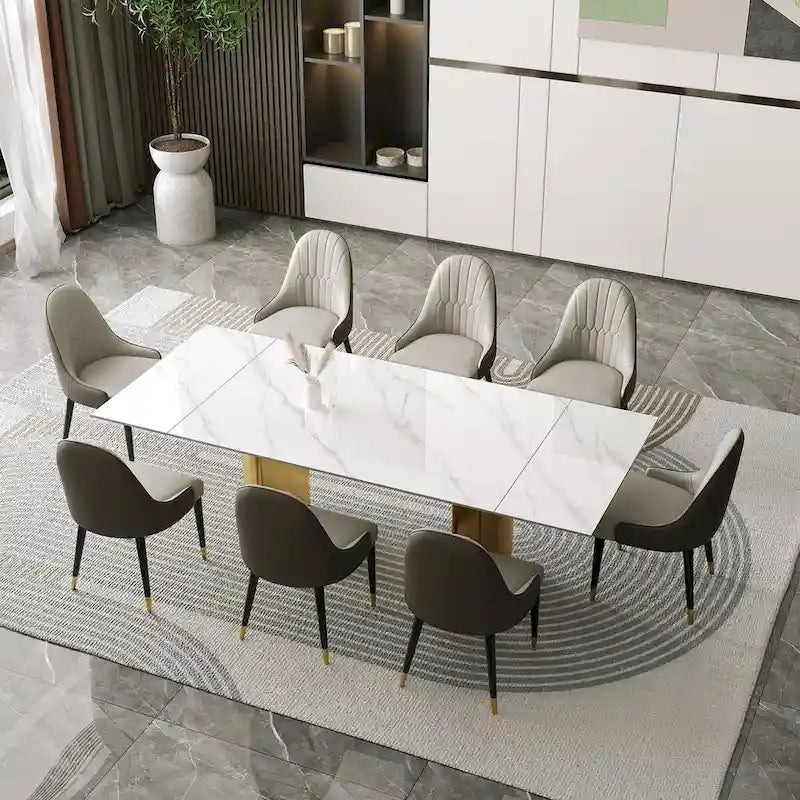 Ensemble de salle à manger de 9 pièces : table à manger extensible en pierre frittée de 240 cm avec 8 chaises