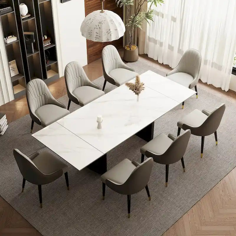 Ensemble de salle à manger de 9 pièces : table à manger extensible en pierre frittée de 240 cm avec 8 chaises