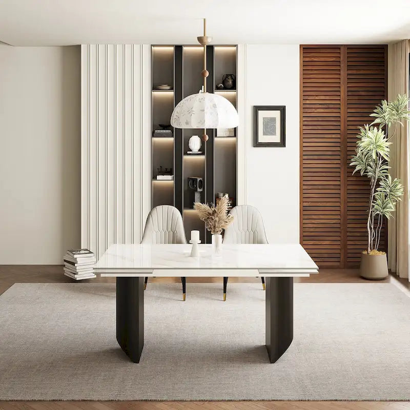 Ensemble de salle à manger de 9 pièces : table à manger extensible en pierre frittée de 240 cm avec 8 chaises