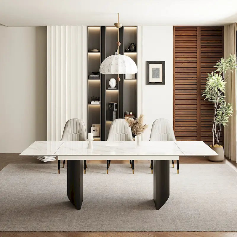 Ensemble de salle à manger de 9 pièces : table à manger extensible en pierre frittée de 240 cm avec 8 chaises