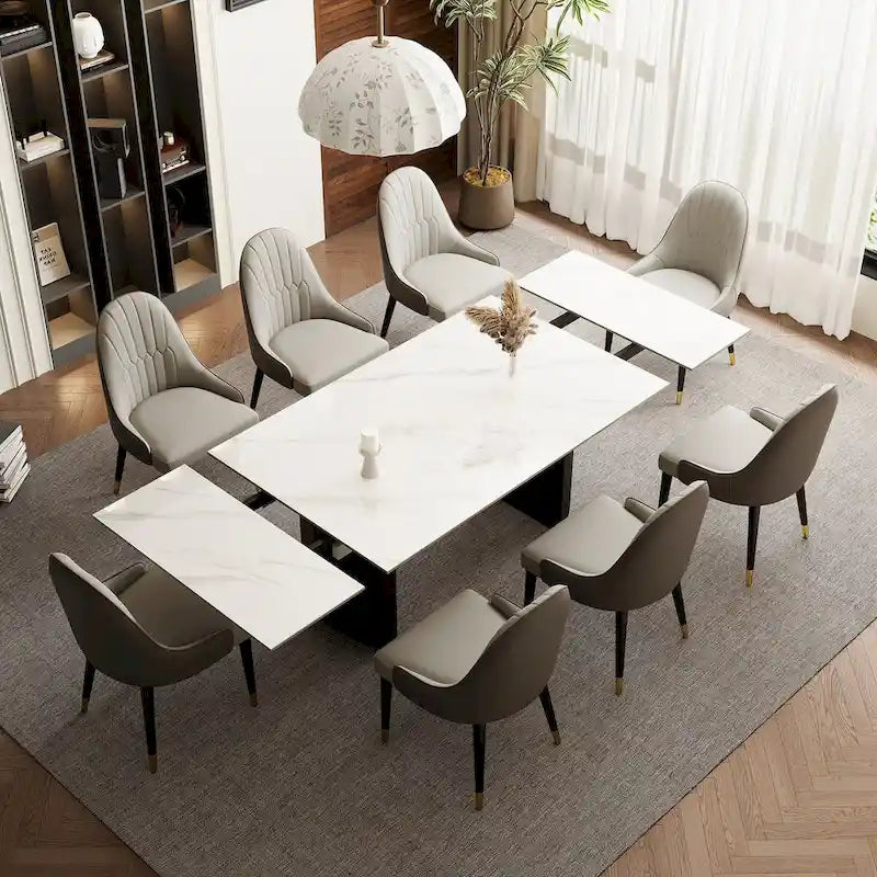 Ensemble de salle à manger de 9 pièces : table à manger extensible en pierre frittée de 240 cm avec 8 chaises