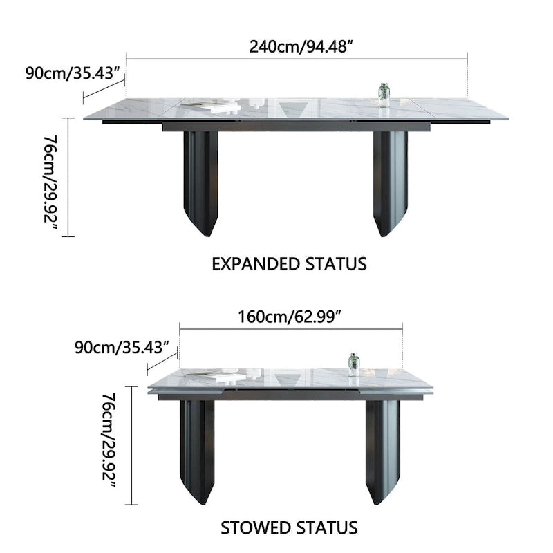 Ensemble de salle à manger de 9 pièces : table à manger extensible en pierre frittée de 240 cm avec 8 chaises