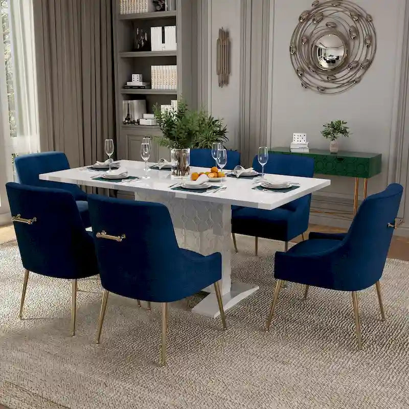 Ensemble de salle à manger 7 pièces Clihome avec table extensible laquée et chaises en velours