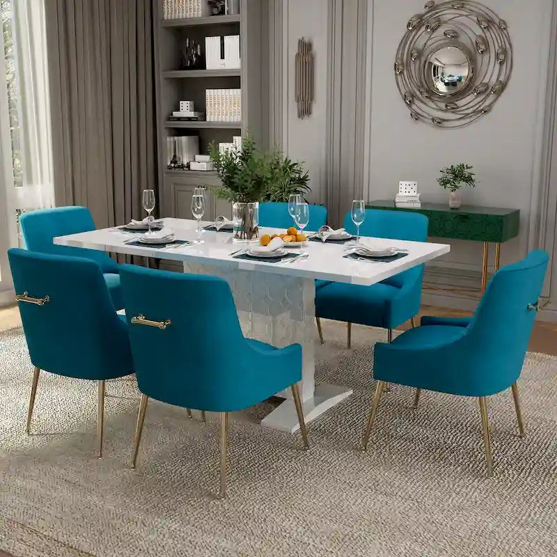 Ensemble de salle à manger 7 pièces Clihome avec table extensible laquée et chaises en velours