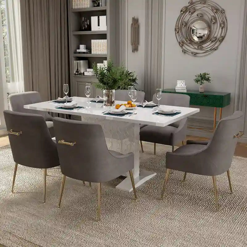 Ensemble de salle à manger 7 pièces Clihome avec table extensible laquée et chaises en velours