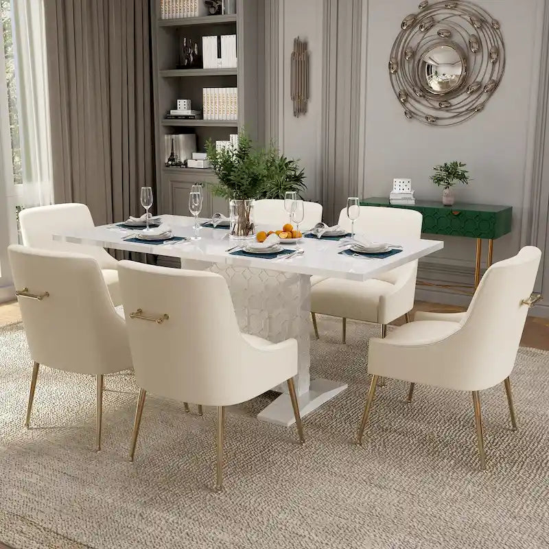 Ensemble de salle à manger 7 pièces Clihome avec table extensible laquée et chaises en velours