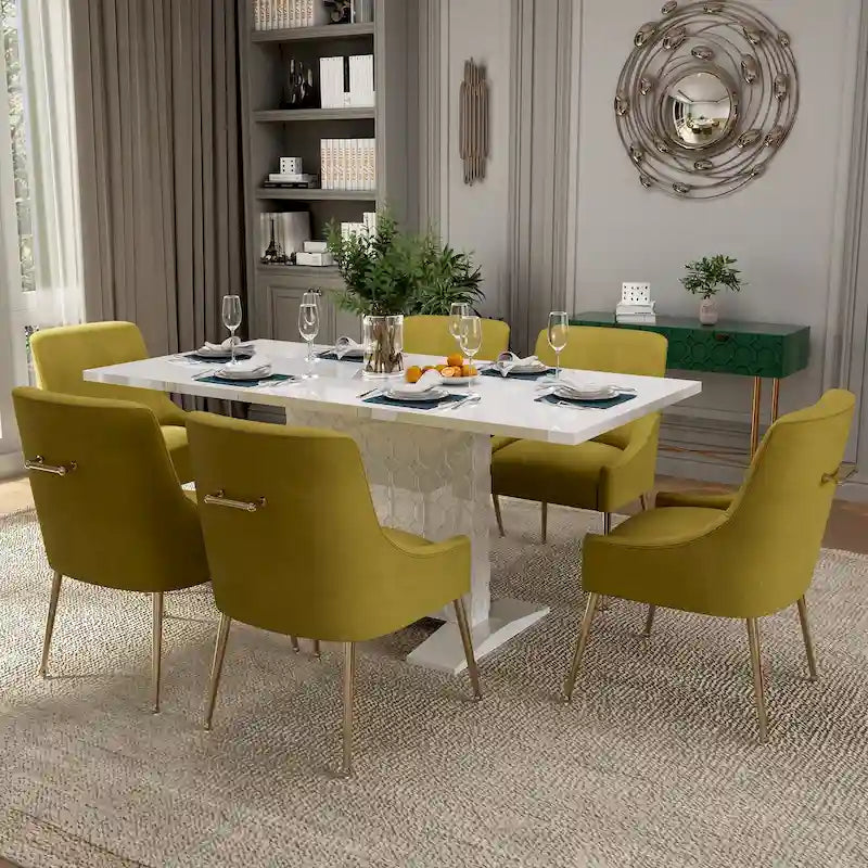 Ensemble de salle à manger 7 pièces Clihome avec table extensible laquée et chaises en velours