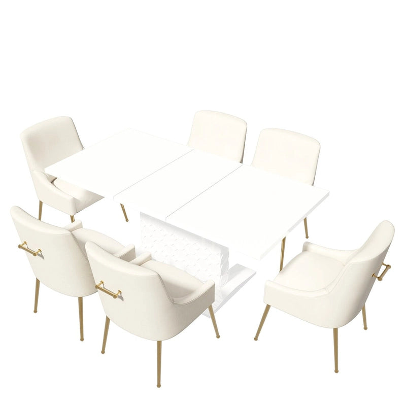 Ensemble de salle à manger 7 pièces Clihome avec table extensible laquée et chaises en velours