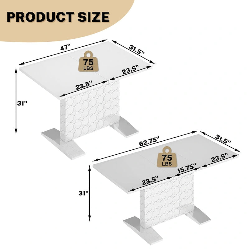 Ensemble de salle à manger 7 pièces Clihome avec table extensible laquée et chaises en velours
