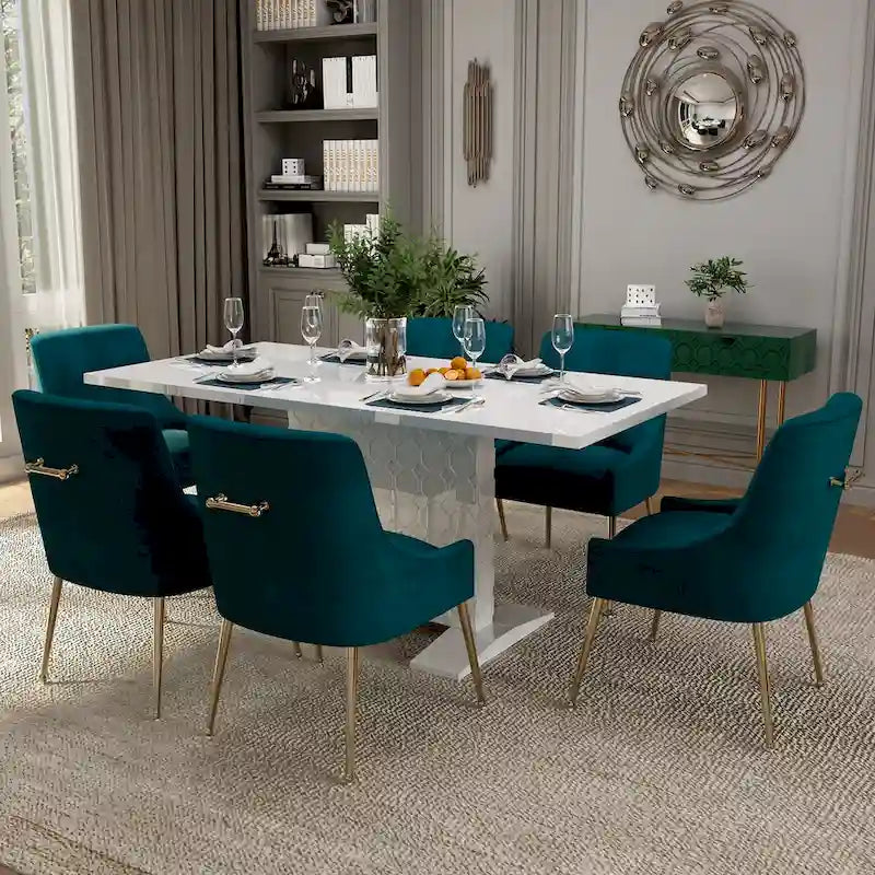 Ensemble de salle à manger 7 pièces Clihome avec table extensible laquée et chaises en velours