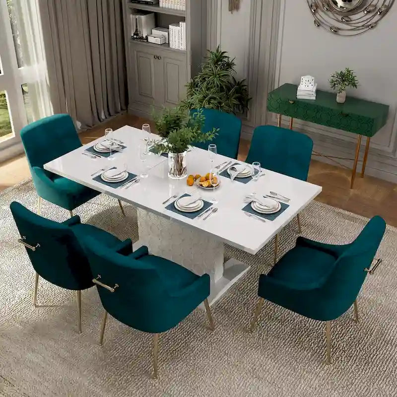 Ensemble de salle à manger 7 pièces Clihome avec table extensible laquée et chaises en velours