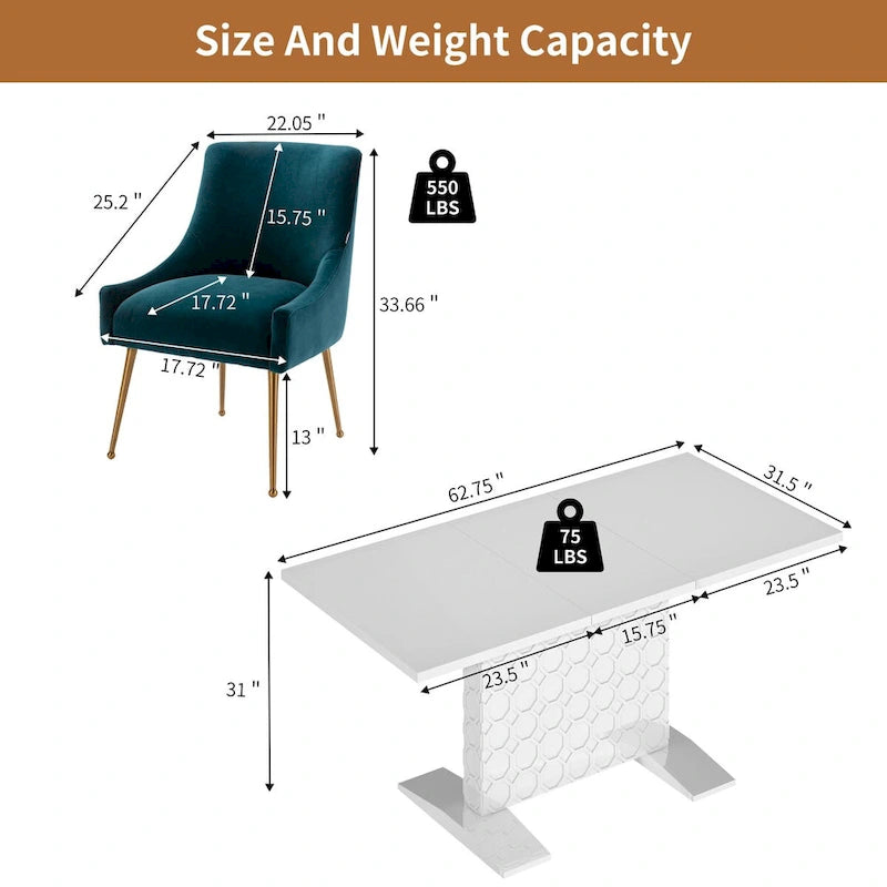 Ensemble de salle à manger 7 pièces Clihome avec table extensible laquée et chaises en velours