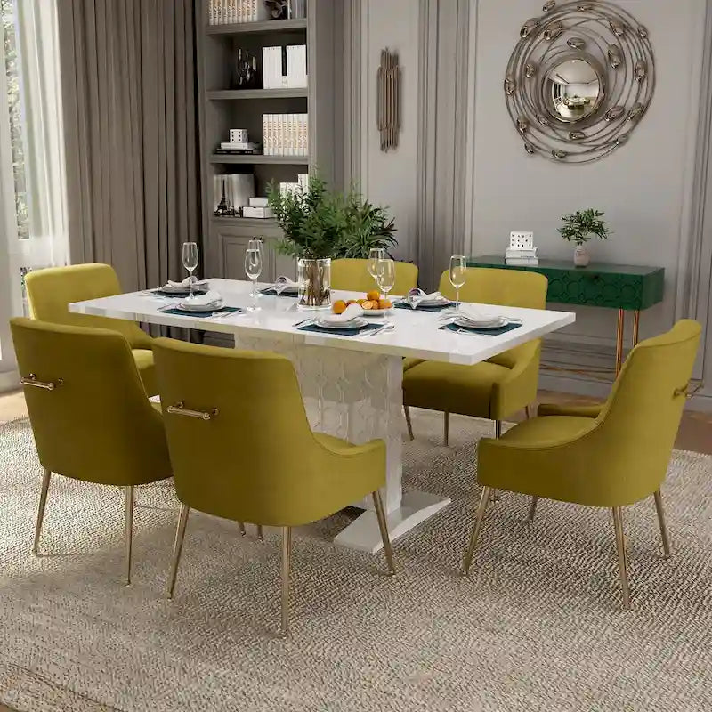Ensemble de salle à manger 7 pièces Clihome avec table extensible laquée et chaises en velours