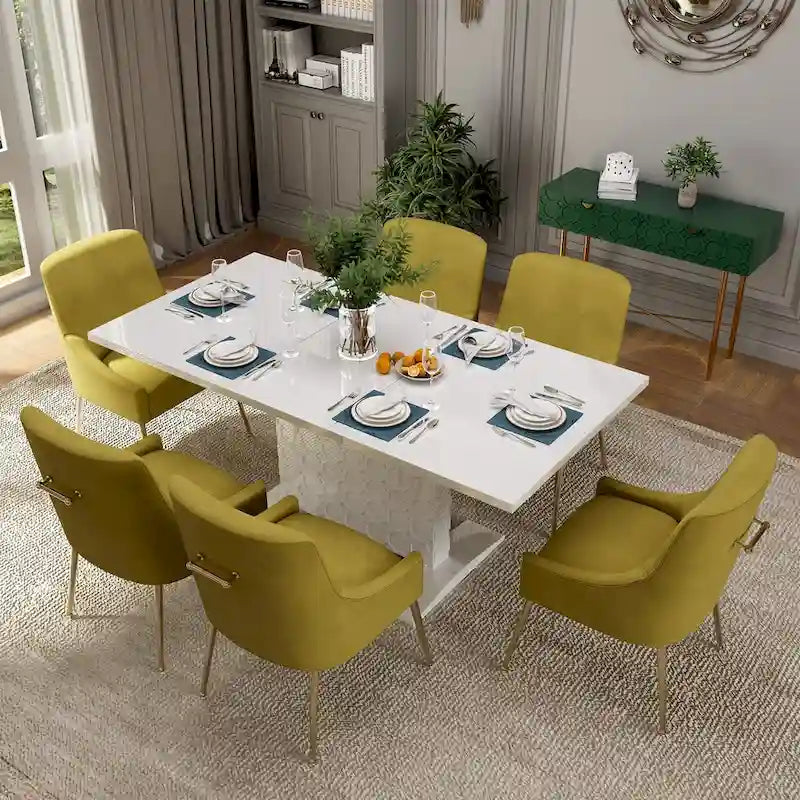 Ensemble de salle à manger 7 pièces Clihome avec table extensible laquée et chaises en velours