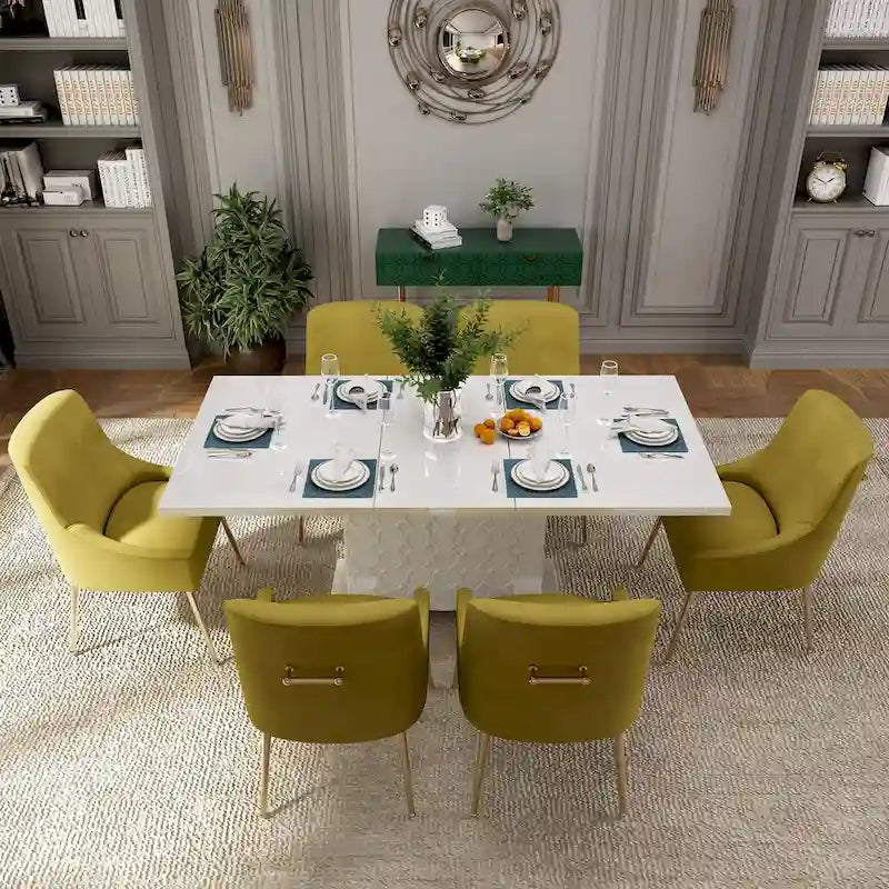 Ensemble de salle à manger 7 pièces Clihome avec table extensible laquée et chaises en velours