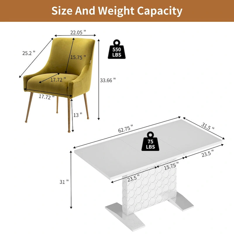 Ensemble de salle à manger 7 pièces Clihome avec table extensible laquée et chaises en velours