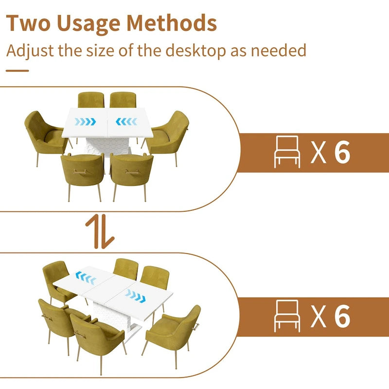 Ensemble de salle à manger 7 pièces Clihome avec table extensible laquée et chaises en velours