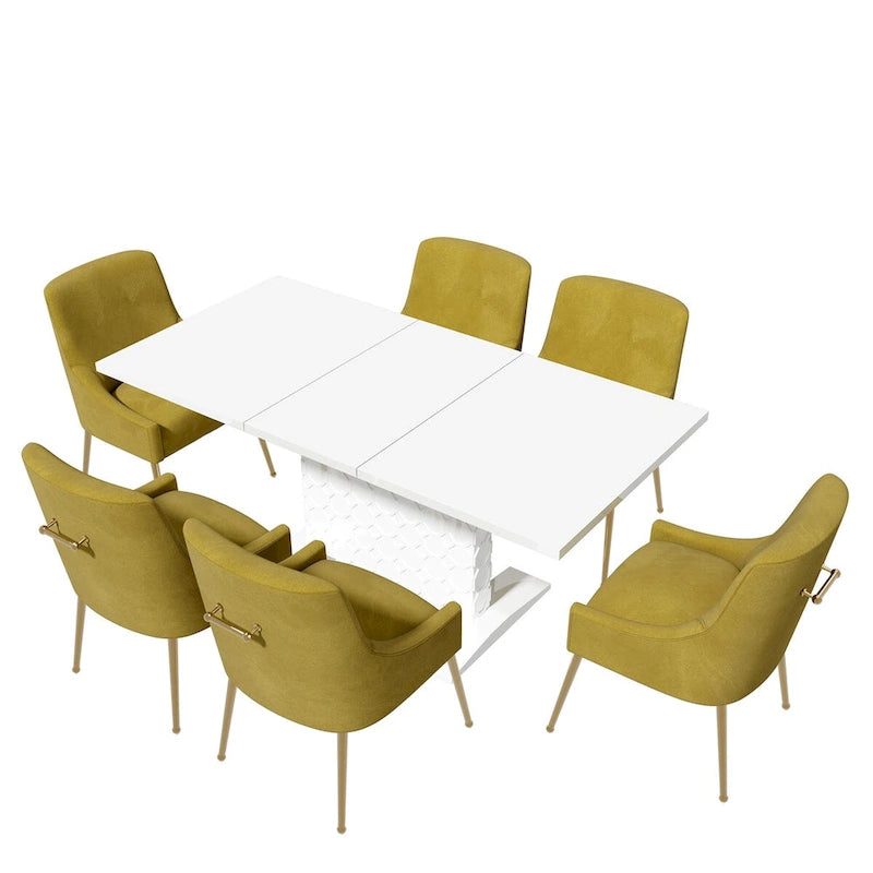 Ensemble de salle à manger 7 pièces Clihome avec table extensible laquée et chaises en velours