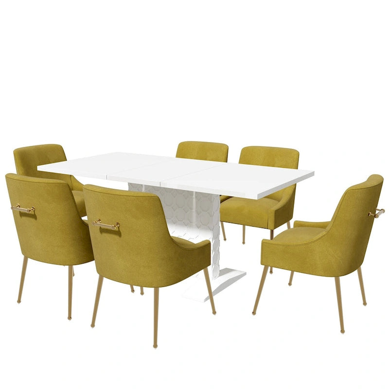 Ensemble de salle à manger 7 pièces Clihome avec table extensible laquée et chaises en velours