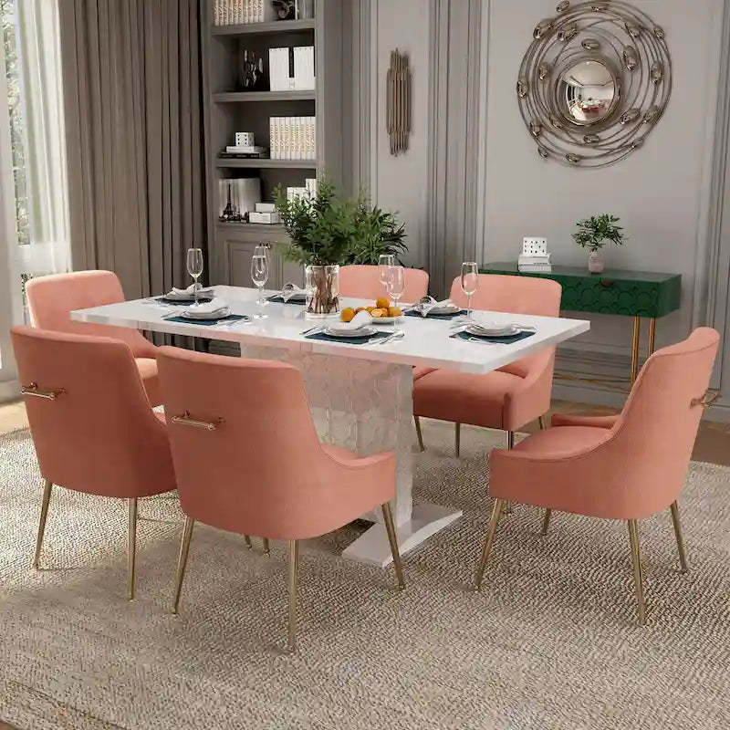 Ensemble de salle à manger 7 pièces Clihome avec table extensible laquée et chaises en velours