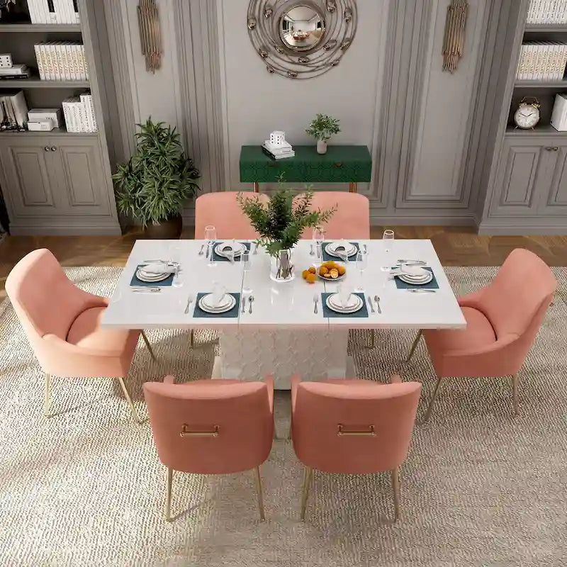 Ensemble de salle à manger 7 pièces Clihome avec table extensible laquée et chaises en velours