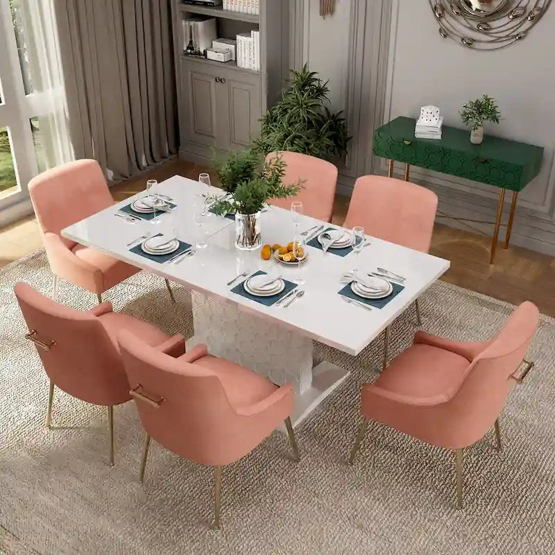 Ensemble de salle à manger 7 pièces Clihome avec table extensible laquée et chaises en velours
