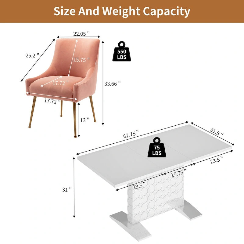 Ensemble de salle à manger 7 pièces Clihome avec table extensible laquée et chaises en velours