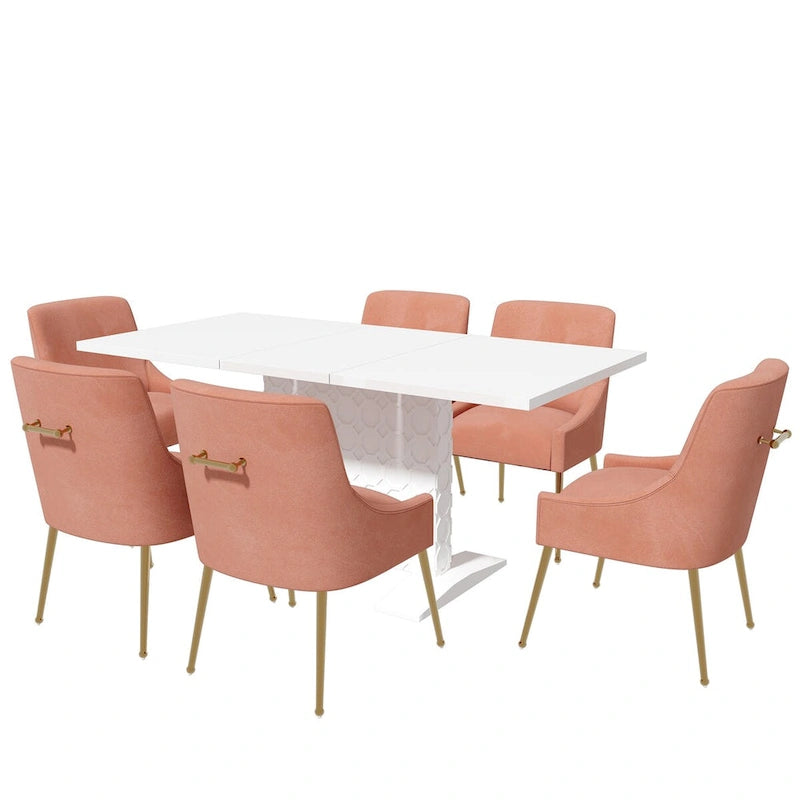 Ensemble de salle à manger 7 pièces Clihome avec table extensible laquée et chaises en velours