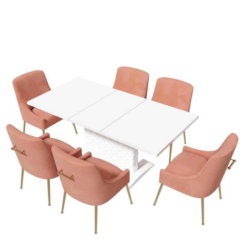 Ensemble de salle à manger 7 pièces Clihome avec table extensible laquée et chaises en velours